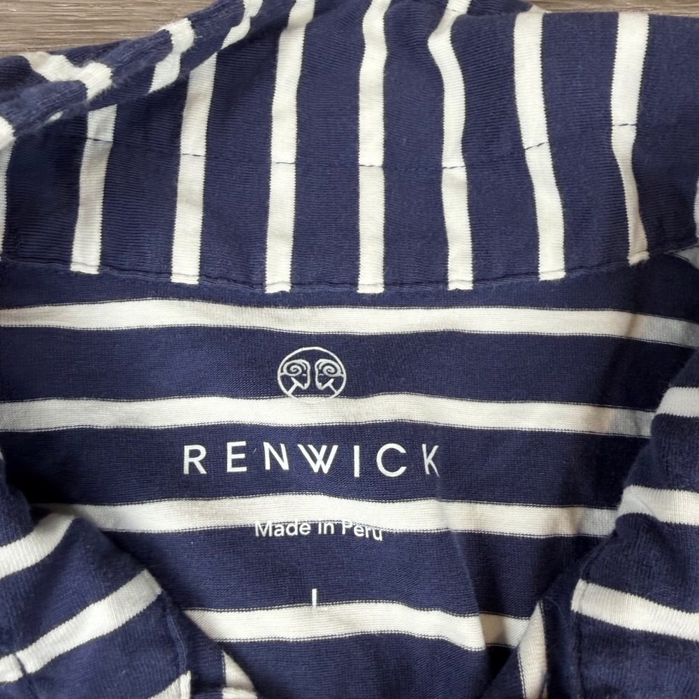 Renwick Womens Polo Shirt Striped Pima Cotton Spandex Navy White L - Picture 3 of 9